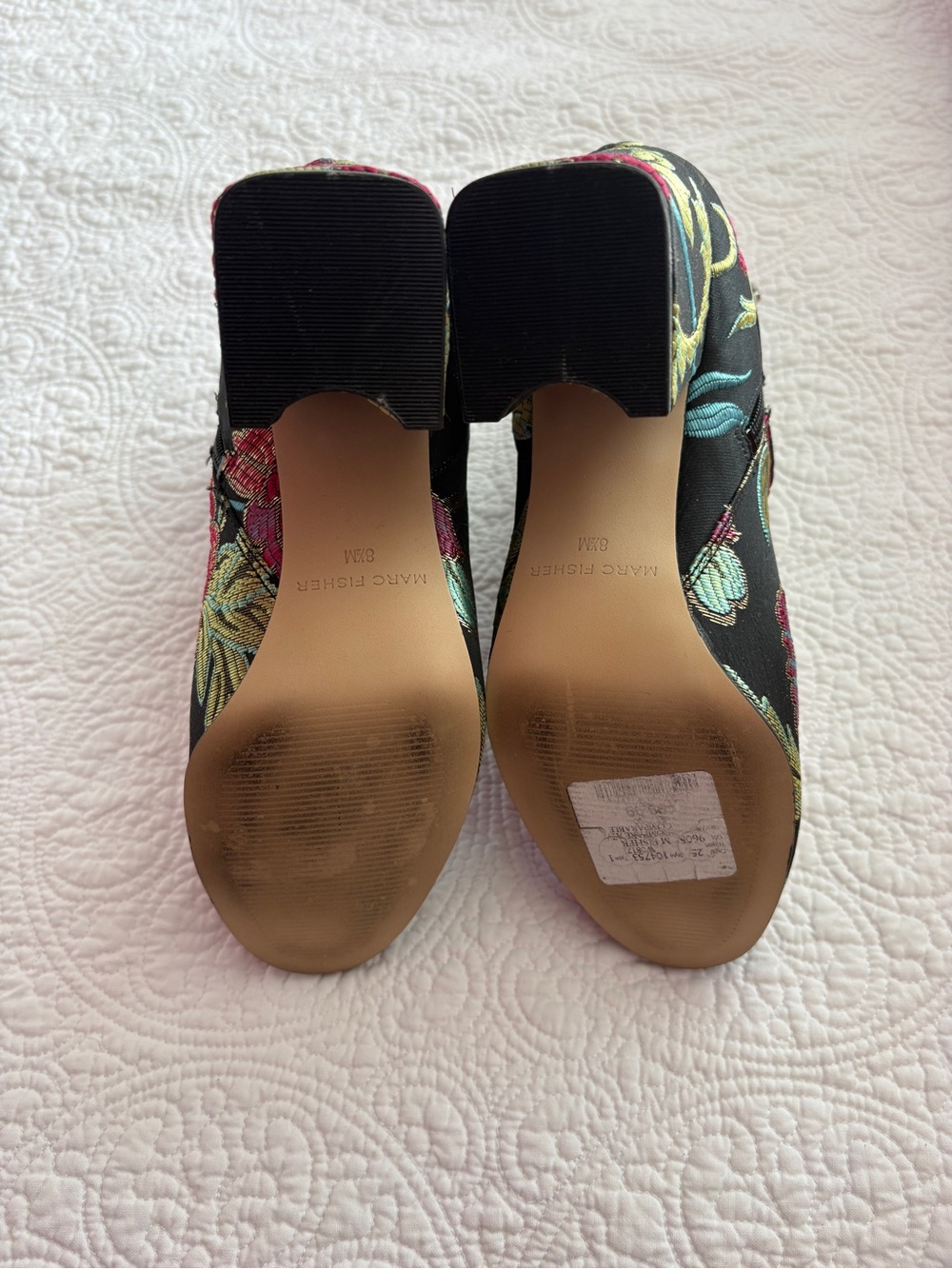 Marc Fisher Black Floral Embroidered Ankle Booties with Pink & Blue Accents - Picture 3 of 3